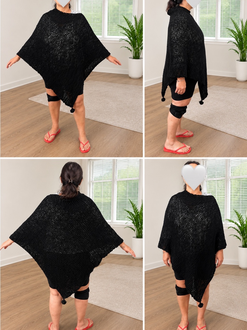 Handmade Black Knit Poncho - Versatile Women’s Layer